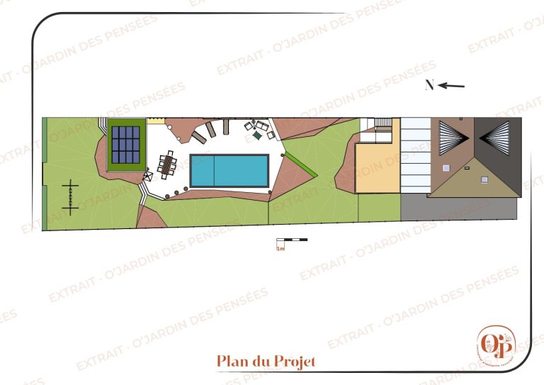 Plan du projet d'un dossier de conception de jardin avec piscine