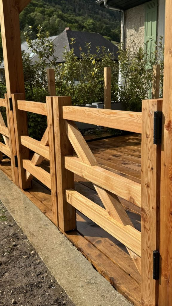 Fin de la réalisation de la pose d’un portillon en mélèze à Sevrier
